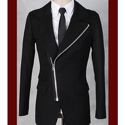 Bros Mens Zip up diagonal Slim Jacket Black   jk027  