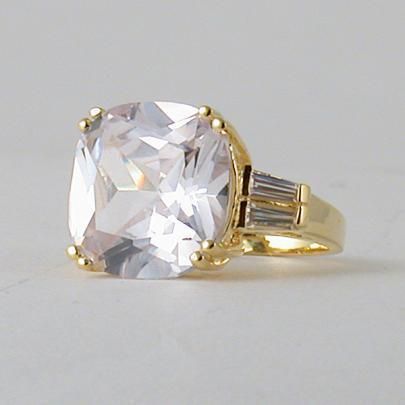 CT GOLD EP CUSHION 3 STONE CZ CUBIC ZIRCONIA RING  