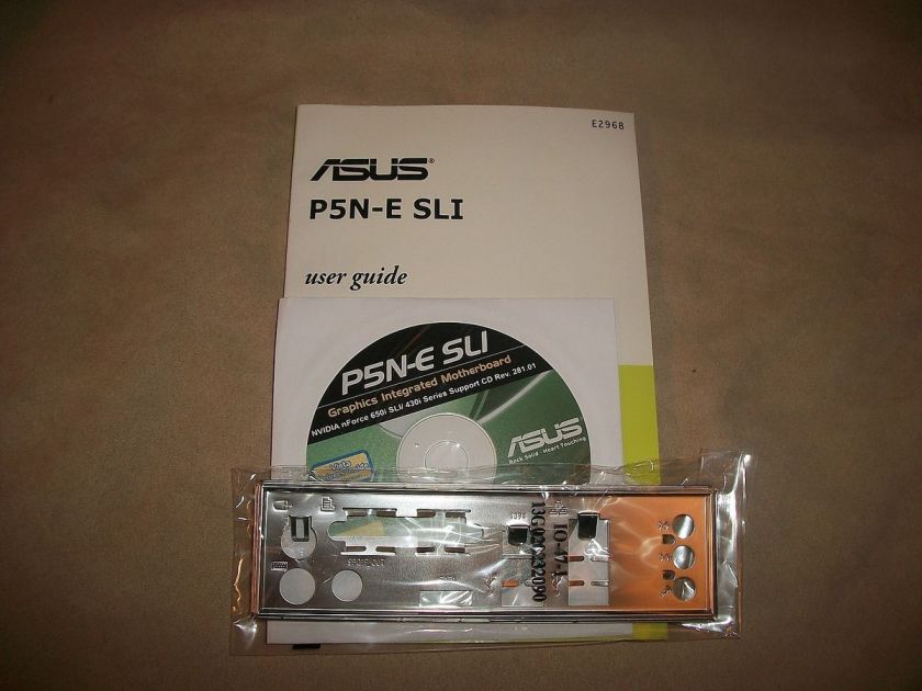 Asus P5N E SLI Combo IO Shield/Bracket Manual and Driver Disk/CD Plate 