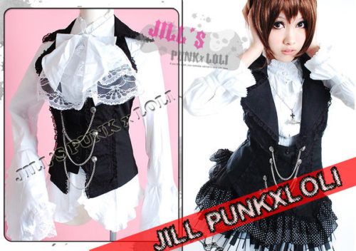 Lolita Maid Lace Corset Silver Metal Chain Vest FA127  