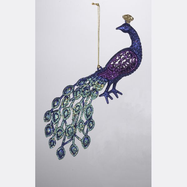 REGAL PEACOCK PURPLE GLITTERED BIRD CHRISTMAS ORNAMENT  