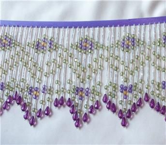 Beautiful Purple, Green and Crystal beaded fringe, trim  