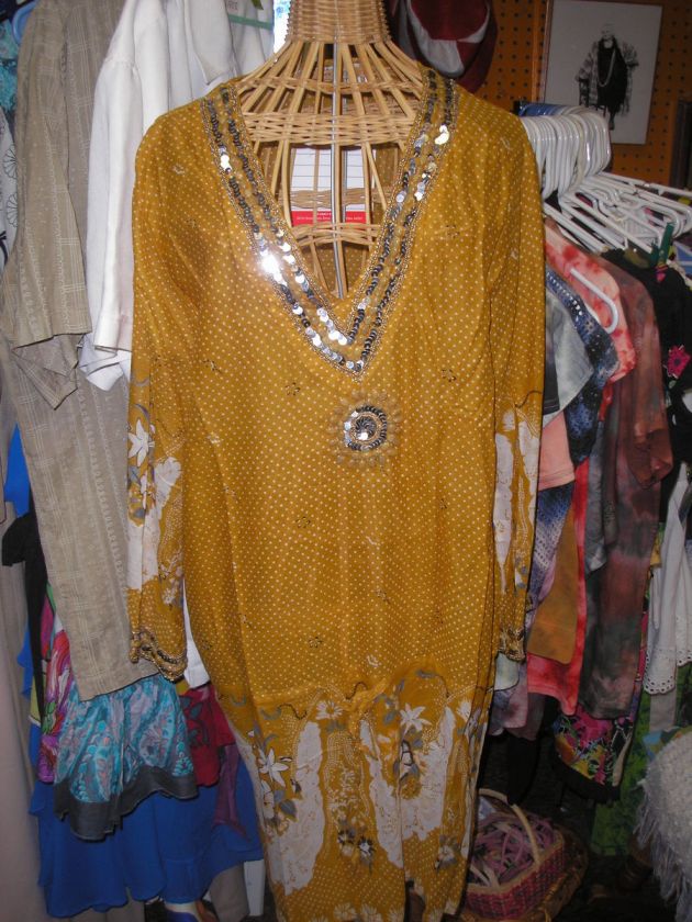 YELLOW WHI FLOWER BEADS SEQUINS DRESS DRESSES TUNIC BELLA SOL FUNKY 