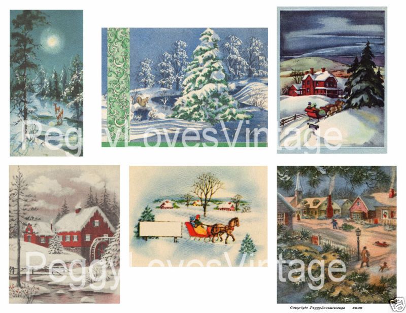 Wintry Scenes 2 Cut Outs from Vintage Greeting Cards  