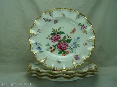 4x Royal Crown Derby bone china DERBY DAYS dinner plates  