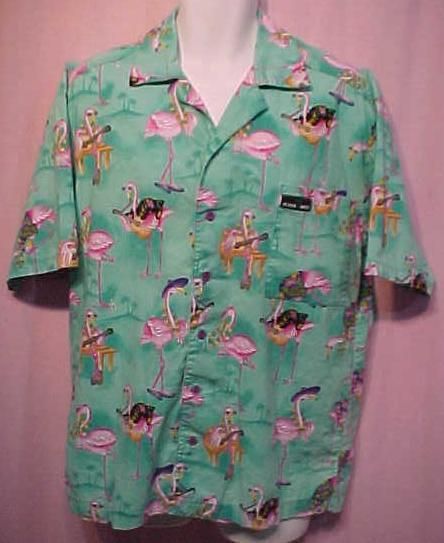 SCRUB MED Seafoam Flamingo Button Down Scrubs Top S  