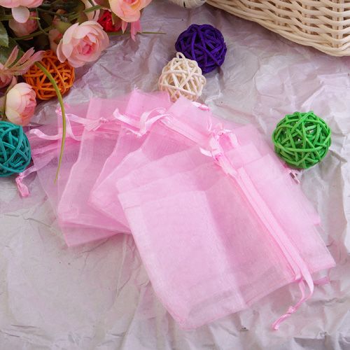 100pcs Light Pink Organza Jewelry Pouch Wedding Party Favor Gift Bags 