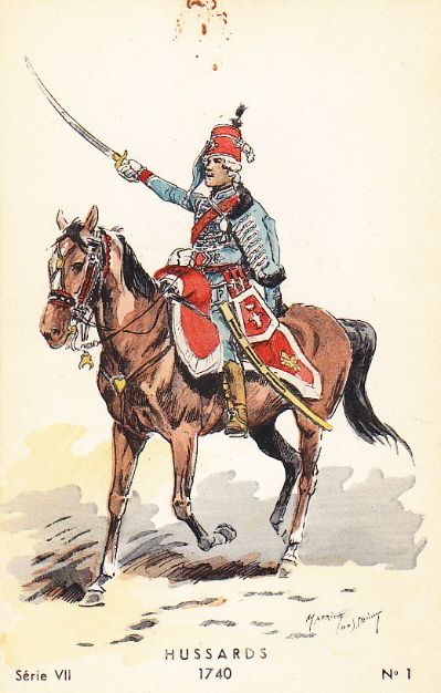 1740 HUSSARDS   FRENCH ARMY CAVALRY UNIFORM ART CARD  
