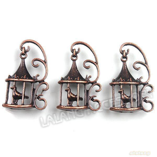 100x Vintage Red Copper Bird Cage Alloy Pendants Lot 35x20mm Wholesale 