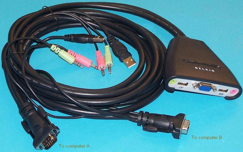 BELKIN 2 Port USB KVM Switch w/ 8FT Cables+Audio PC MAC  