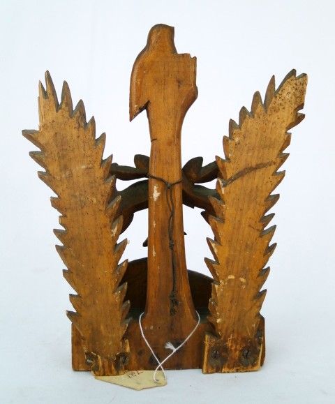 Antique 19 20C. American Folk Art Carved Wood Bird & Fern Diorama 