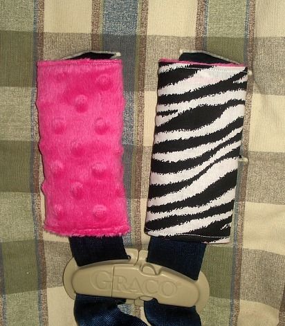 CAR SEAT BELT STRAP COVERS ZEBRA PRINT W/ MINKY BACKING  