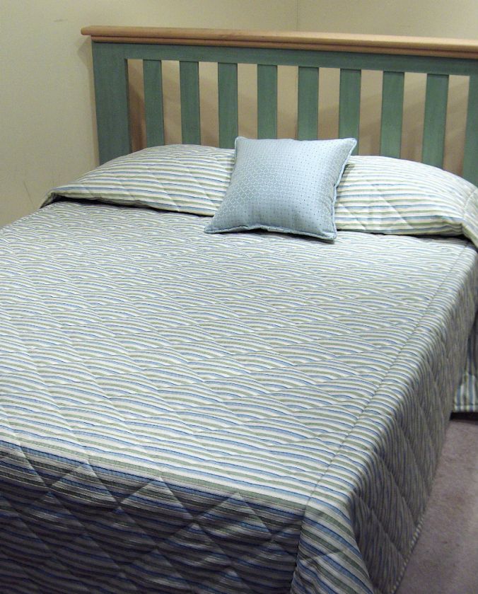 Blue, Green, and Cream Wide Stripe Bedspread   B04  