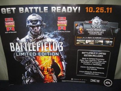 BATTLEFIELD 3 GAME PROMO ADVERTISEMENT BIG POSTER / SIGN 36 X 26 