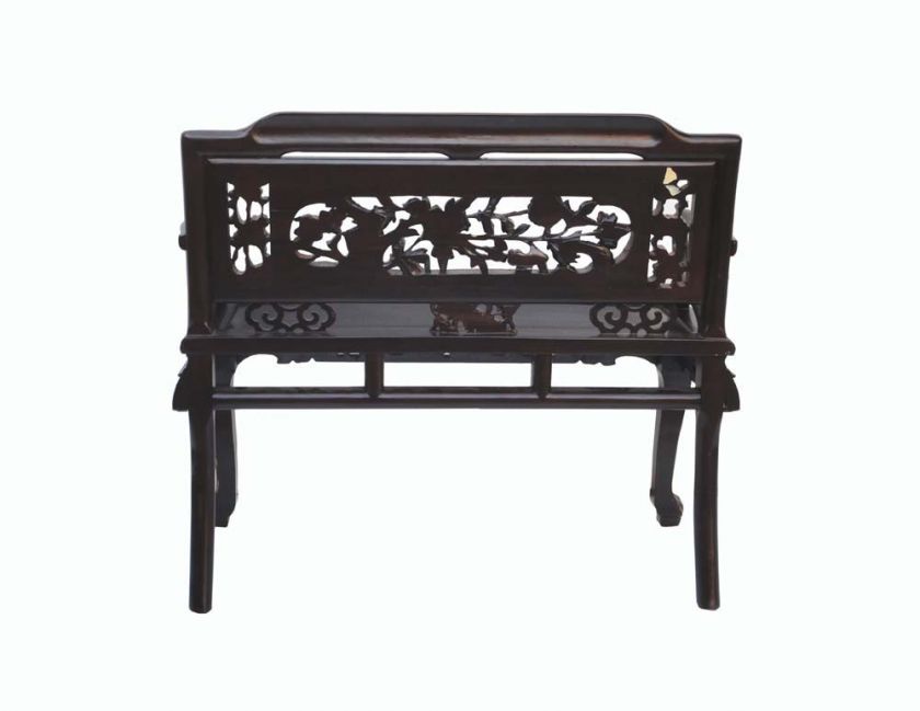 ChaoZhou Antique Rose Wood Flower Bird Gold Carving Love Seat WK2113 