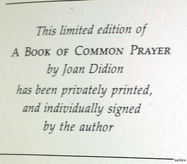 Book of Common Prayer   SIGNED Joan Didion   Limited Edition 