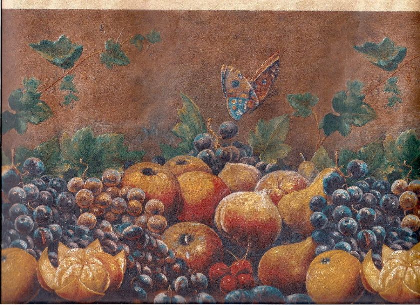 Butterflies Antique Fruit Brown Wall Paper Border  