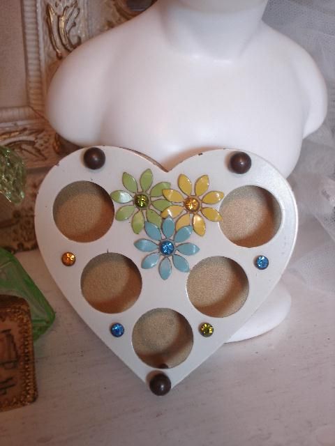 1950s HEART Lipstick Holder~Enamel Rhinestone Flowers  