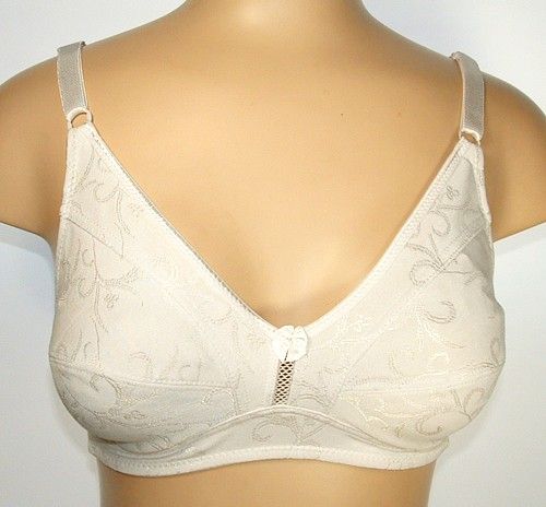 FLORAL JACQUARD FULL FIGURE WIRE FREE MAMA BRA  White 36 48 D/DD 