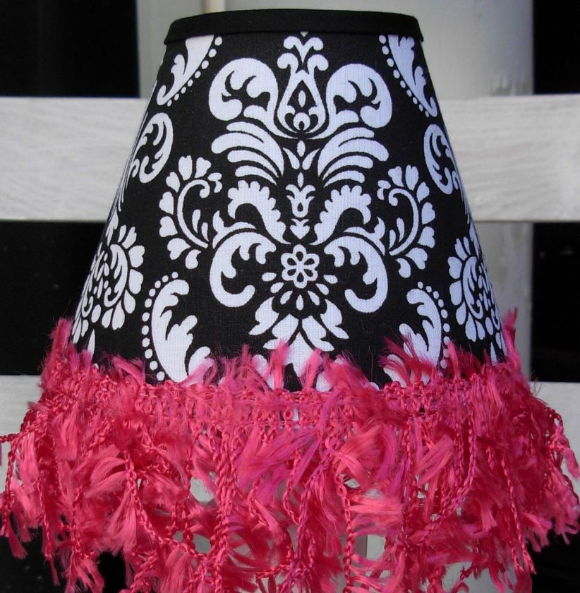 Child Chandelier Shades Black Damask w/ White &Hot Pink Trim Child 