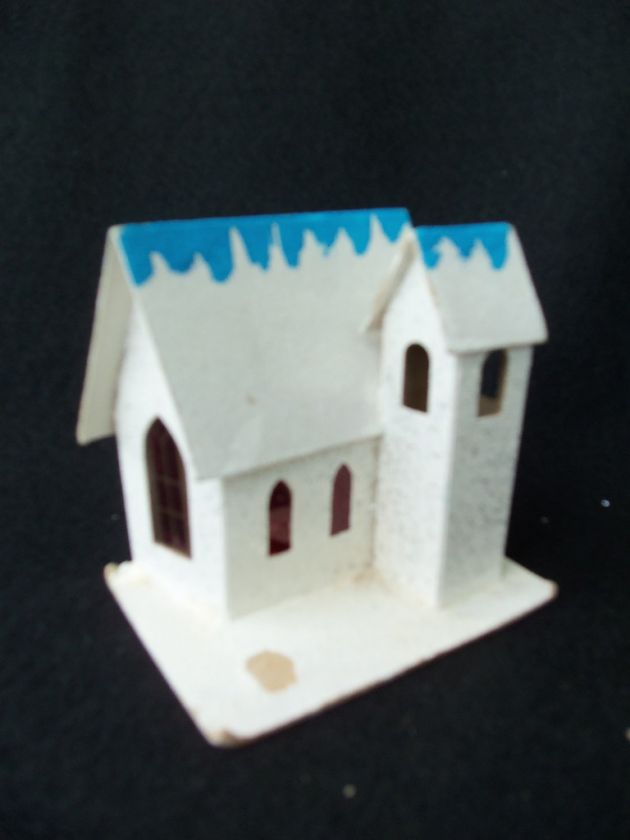 Vintage Putz Cardboard Church w/Bell Tower NICE  