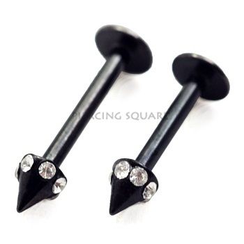 Multi 6 Gem Black Cone Labret Lip Piercing Monroe 16g  