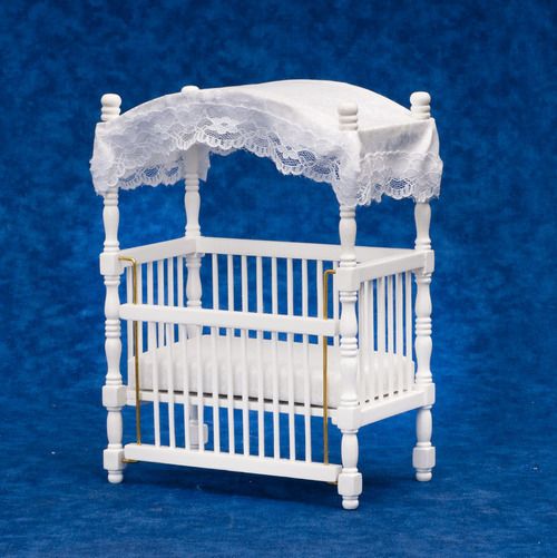 doll house MINI VICTORIAN white canopy baby CRIB FURNITURE T6133W 