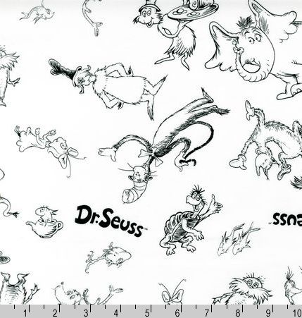 FAT QUARTER  Celebrate Dr Seuss Characters White Black  