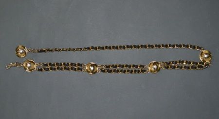 vintage 1980 s chanel gold and leather chain belt huge faux pearl with 
