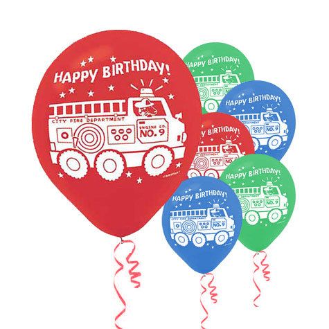 Fire Engine Truck Latex Balloons Party Supplies 6 ct  