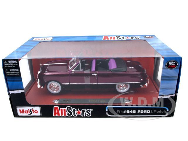 1949 FORD CONVERTIBLE PURPLE 118 DIECAST MODEL CAR  