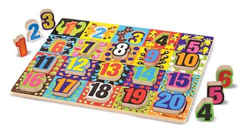 NUMBERS JUMBO CHUNKY WOODEN PUZZLE , stand up manipulative Melissa 