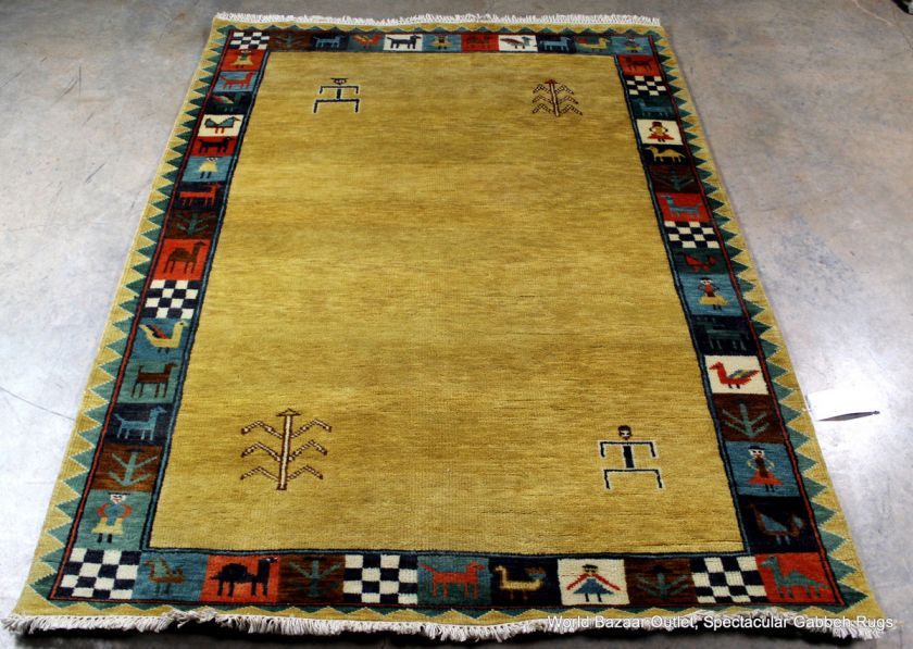 5X6 Gabbeh Rug Green gold handmade with 100% Premium New Zealand Wool 