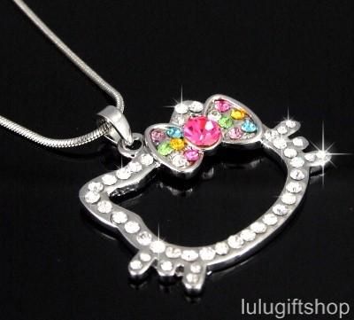 18k white gold plated hello kitty pendant necklace use swarovski 