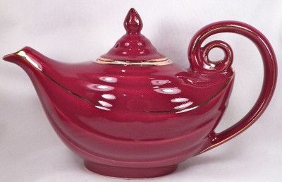   MAROON w GOLD TRIM ALADDIN TEAPOT TEA POT Hall Pottery EX COND  