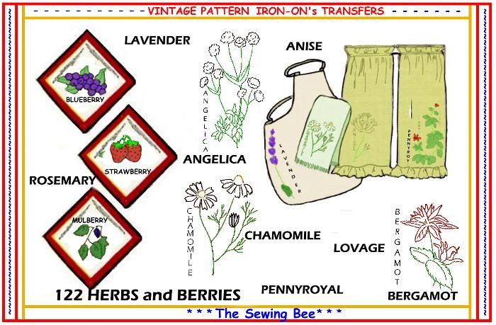 122 HERBS BERRIES embroidery transfer pattern IRON ON  