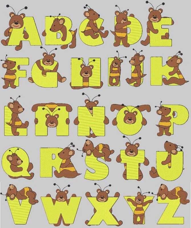 HONEY BEE BEARS  52 MACHINE FONT EMBROIDERY DESIGNS (Az  