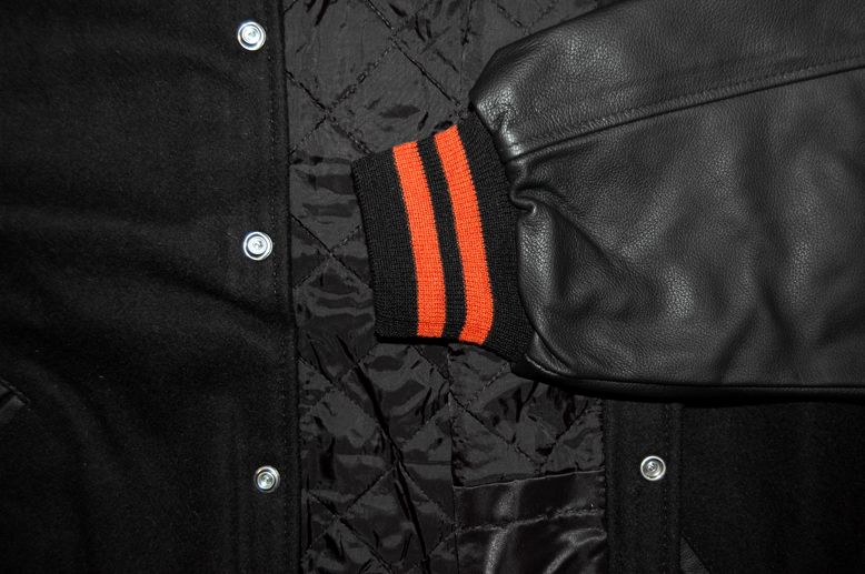 More Pictures of This Black and Orange Varsity Letterman Jacket