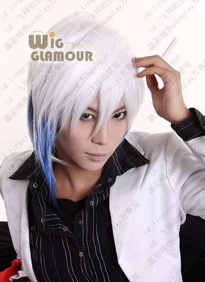 AMNESIA IKKI White and Blue Medium Anime Cosplay Hair Wig  