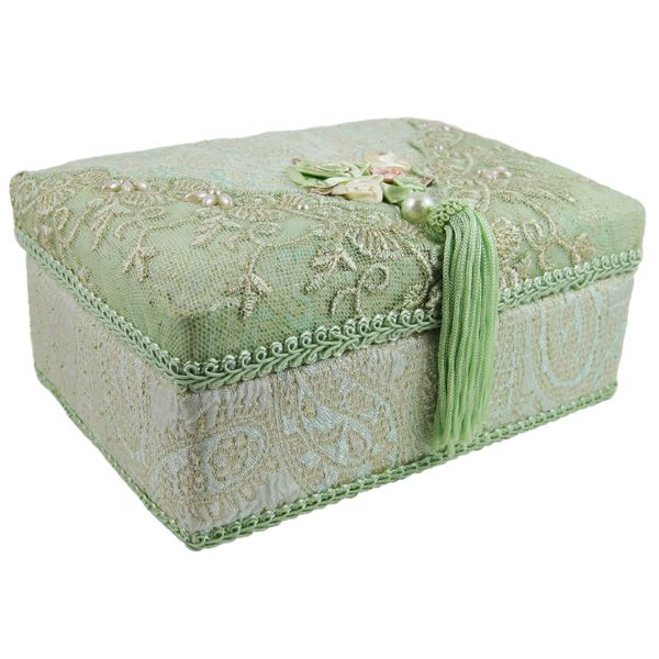 Victorian style rose jewelry Box w/Mirror Green 7L  