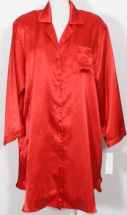 NWT OSCAR DE LA RENTA Red Satin Sleepshirt 1X  