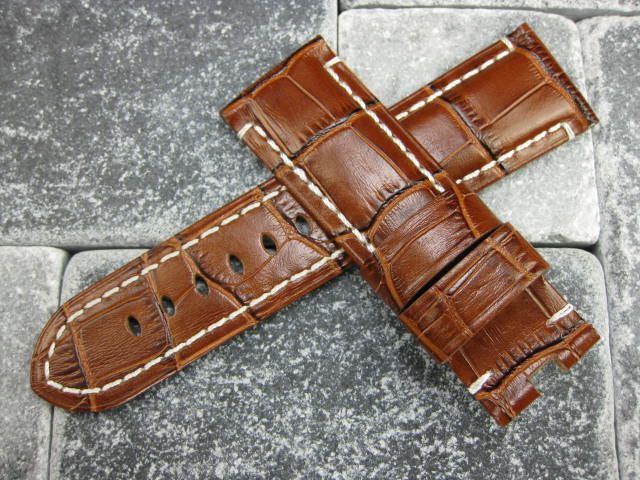 24mm Brown Deployment Leather Strap Band for PANERAI BR  