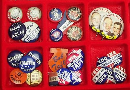   Button/Pinback Display Case Complete w/Political & Historic Buttons