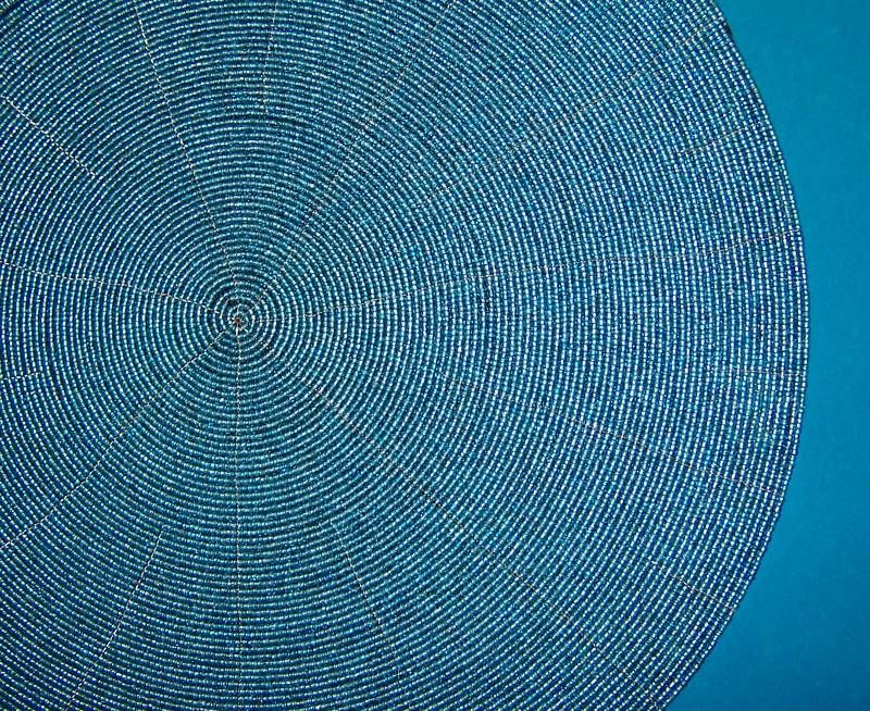   TURQUOISE BLUE BEADED FABRIC BACKED 14 INCH PLACEMAT CHARGERS  