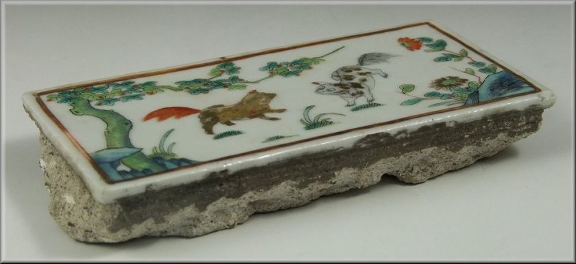 Interesting 18thC Chinese Enamel Painted Porcelain Tile  