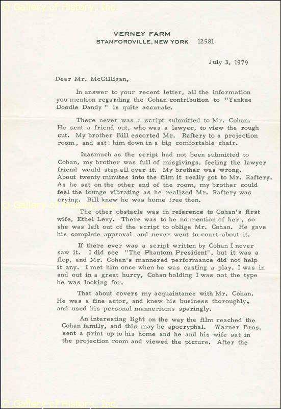 JAMES CAGNEY   AUTOGRAPH LETTER SIGNED 07/03/1979  