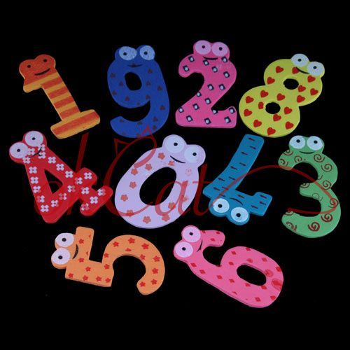 Cute Set of 10 Number Wooden Fridge Magnets Toy Small  