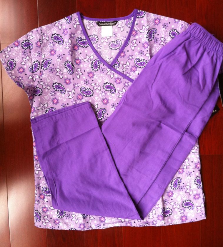 New Nursing Scrub Set Multi Pretty Paisley Top, Iris Purple trim and 