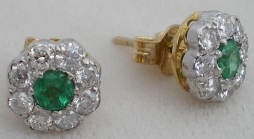 VICTORIAN 1CT DIAMOND & 0.30CT EMERALD STUDS  