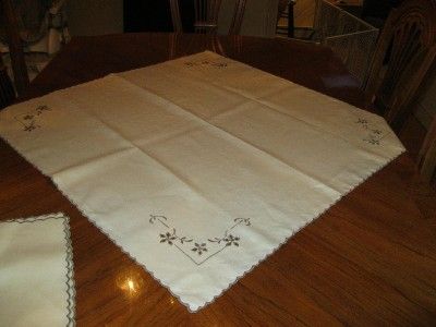 VINTAGE ECRU LINEN TABLE RUNNER TABLECLOTH & NAPKINS  